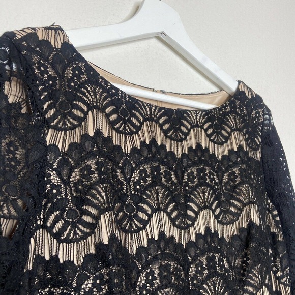 Jessica Howard Black Lace Nude Lining 3/4 Sleeve Dress 8 - Picture 3 of 11